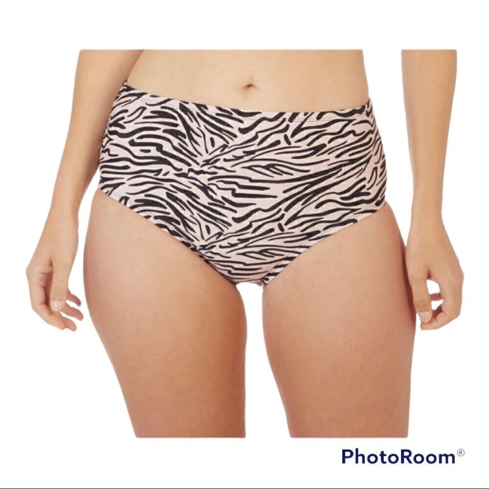 Aqua Couture Bold Zebra High Waist Swim Bottom XL Black multi